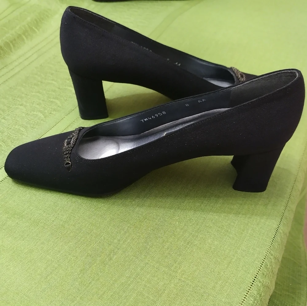 Stuart Weitzman Black Heels with Blingy Toe Accent